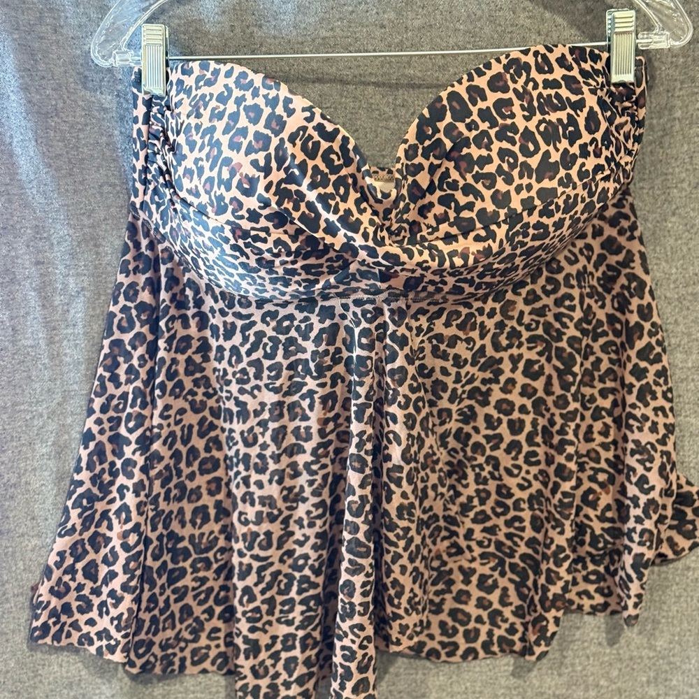 Kona Sol Cream/Black/Brown Cheetah Print Tankini Top Pre-owned Good Cond SizeXL